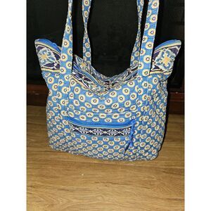 VERA BRADLEY Riviera Blue‎ & Yellow Quilted Handbag Tote Sack Retired 2009 GUC